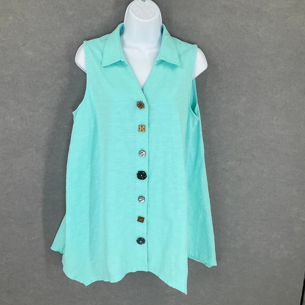 Soft Surroundings Sleeveless Button Down Tunicโ Top Women's Sz L Artsy Coastal